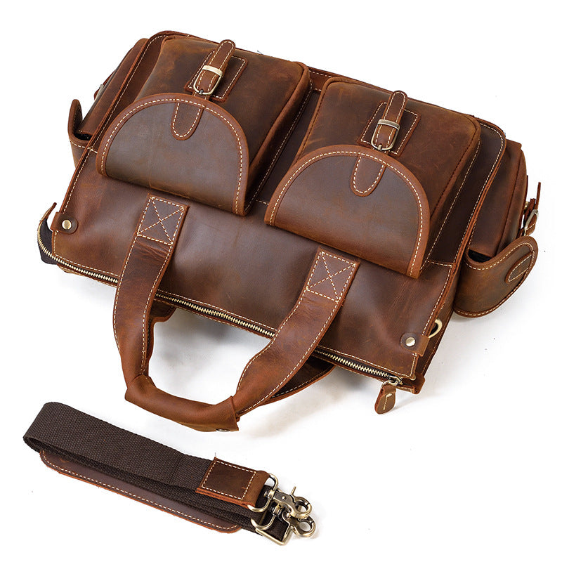Men's Retro Genuine Leather Business Crazy Horse Handbags