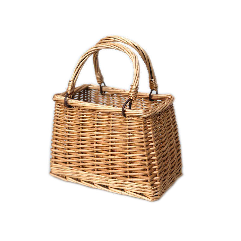 Willow Basket Rattan Portable Ribbon Pear Women's Handbag