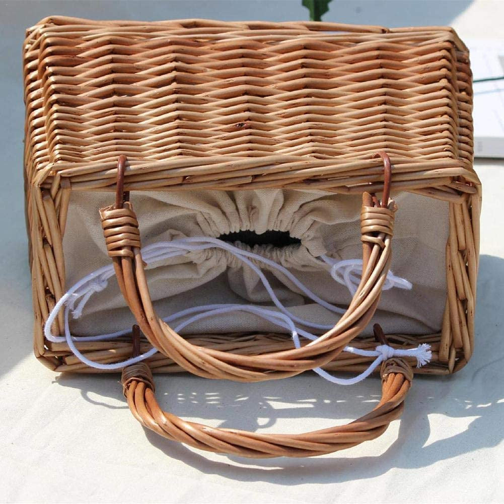 Willow Basket Rattan Portable Ribbon Pear Women's Handbag