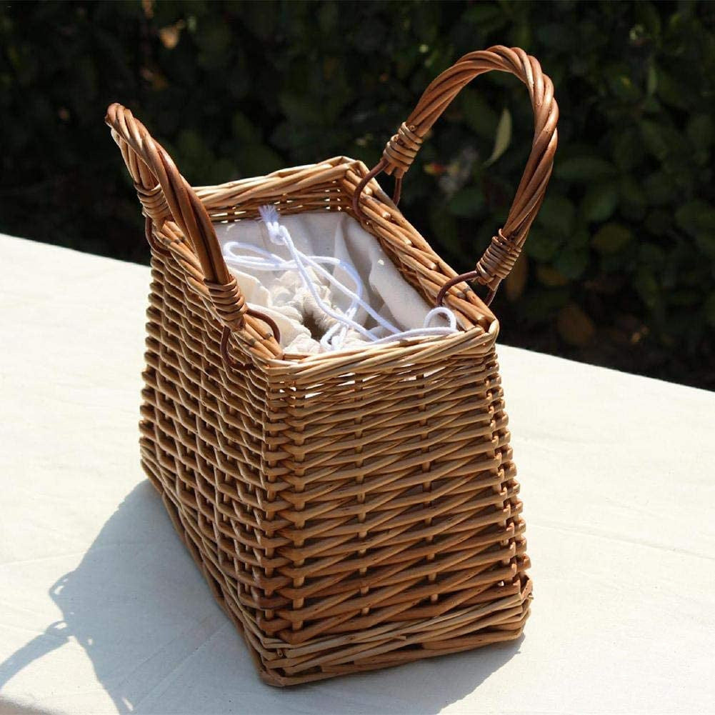 Willow Basket Rattan Portable Ribbon Pear Women's Handbag