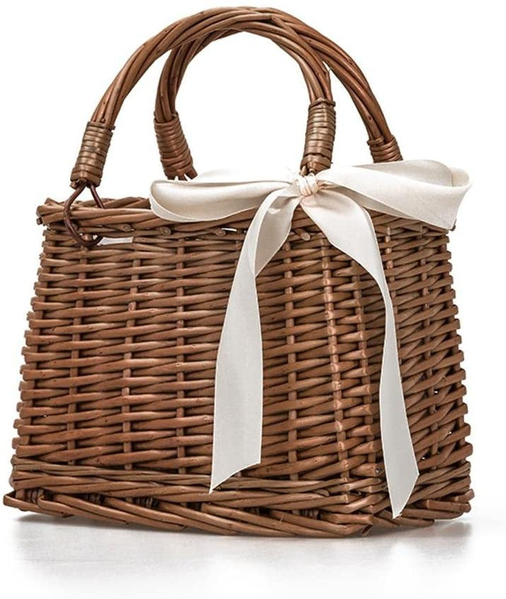 Willow Basket Rattan Portable Ribbon Pear Women's Handbag