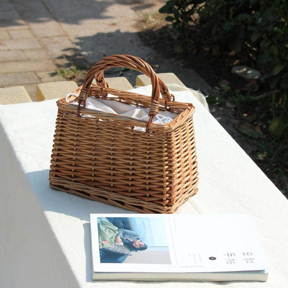 Willow Basket Rattan Portable Ribbon Pear Women's Handbag