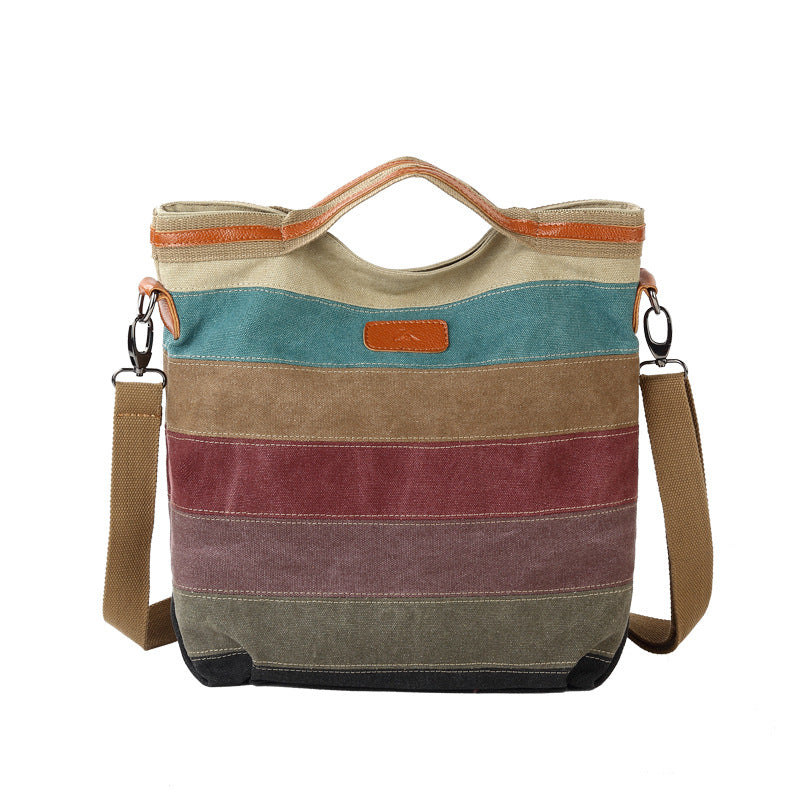 Women's Retro Contrast Color Canvas Colored Mosaic Bags