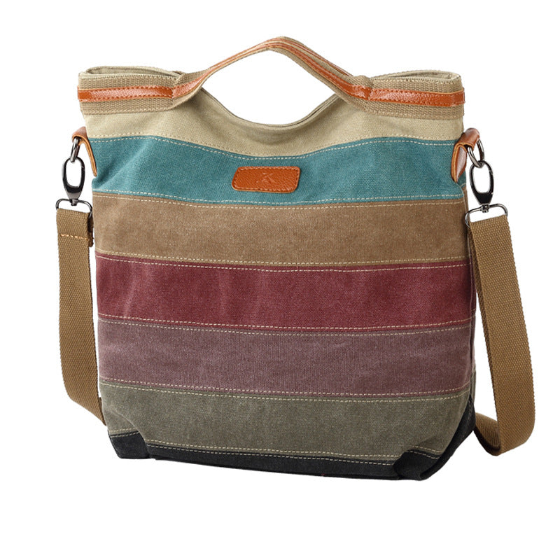 Women's Retro Contrast Color Canvas Colored Mosaic Bags