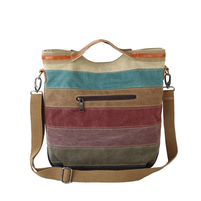 Women's Retro Contrast Color Canvas Colored Mosaic Bags
