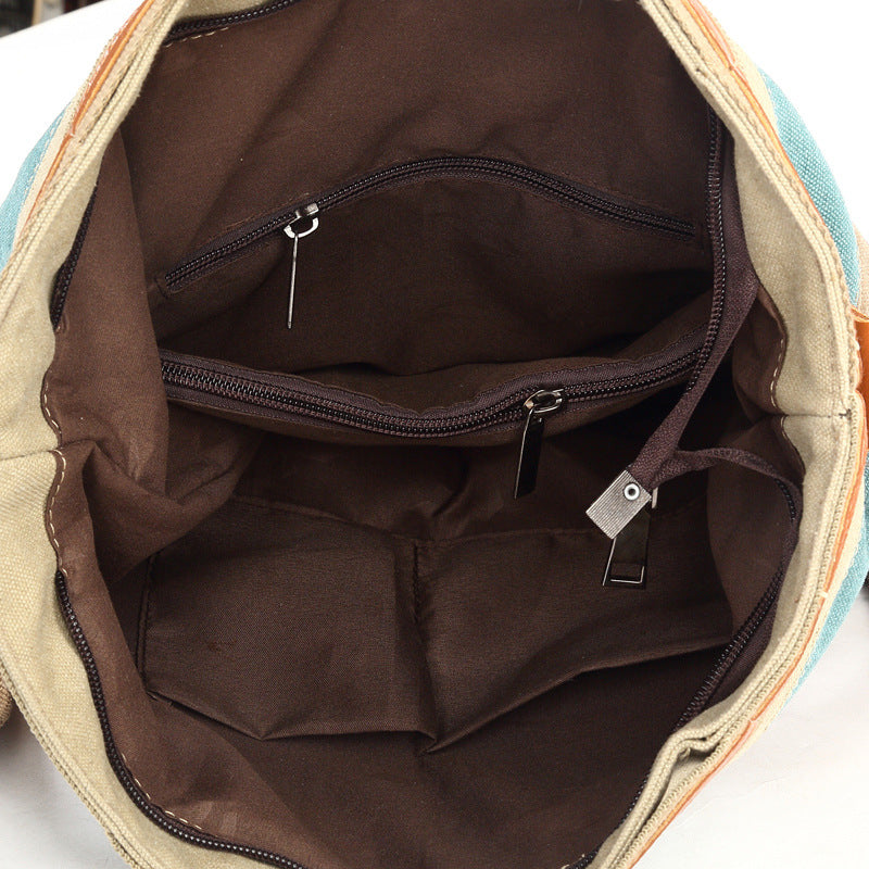 Women's Retro Contrast Color Canvas Colored Mosaic Bags