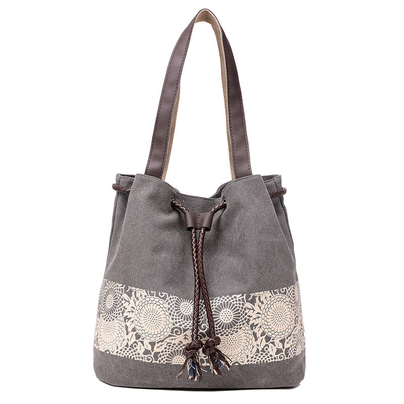 Women's Korean Canvas Mori Vintage Print Closing Women's Shoulder Bag