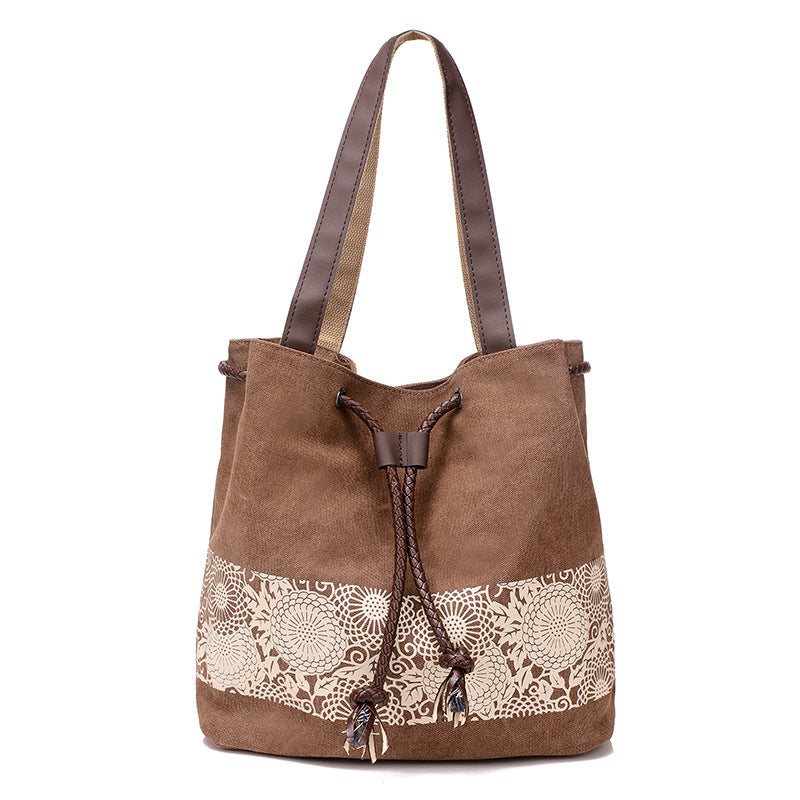 Women's Korean Canvas Mori Vintage Print Closing Women's Shoulder Bag