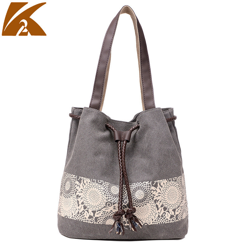 Women's Korean Canvas Mori Vintage Print Closing Women's Shoulder Bag