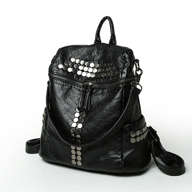 Women's Trendy Korean Style Real Washed Leather Portable Bags