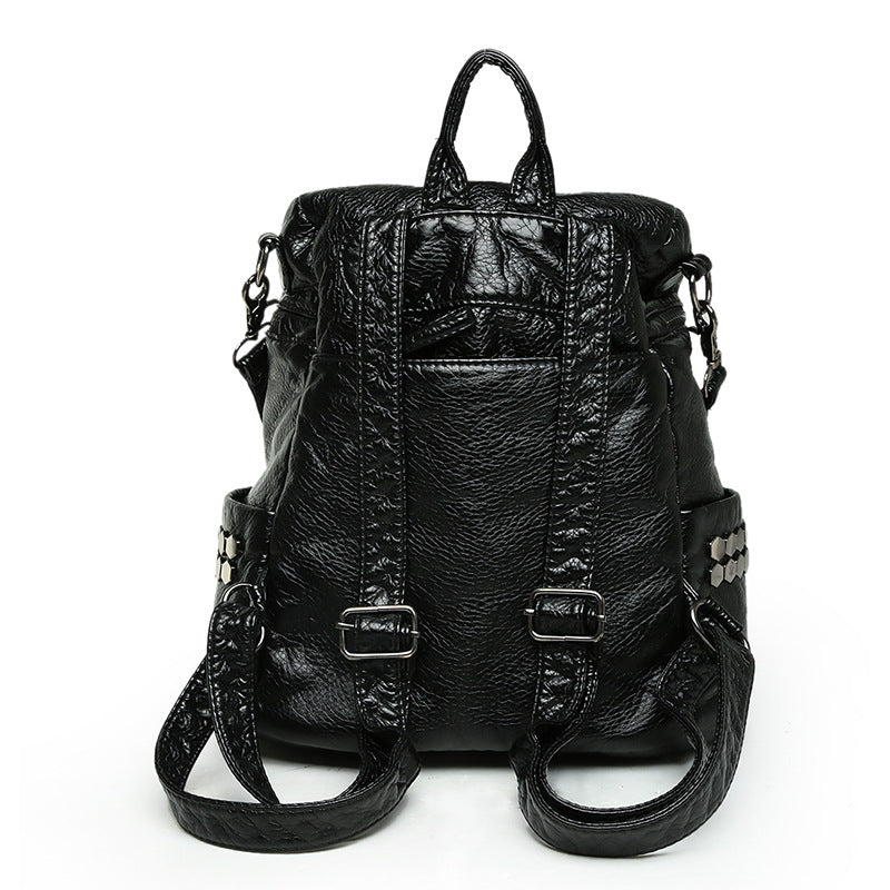 Women's Trendy Korean Style Real Washed Leather Portable Bags