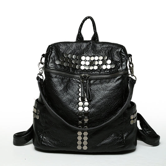 Women's Trendy Korean Style Real Washed Leather Portable Bags