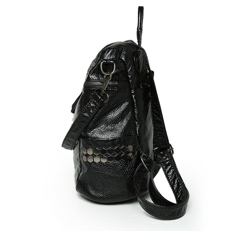Women's Trendy Korean Style Real Washed Leather Portable Bags