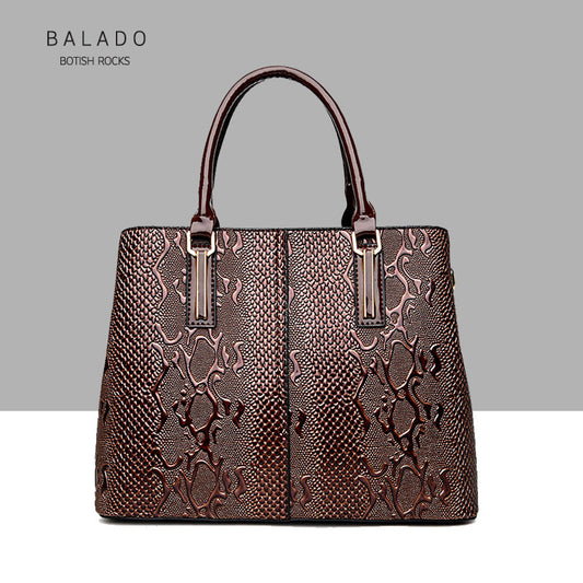 Women's Fashion Patent Leather Snake Pattern Large Handbags