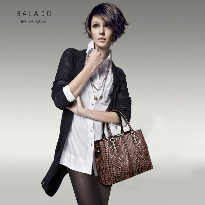 Women's Fashion Patent Leather Snake Pattern Large Handbags