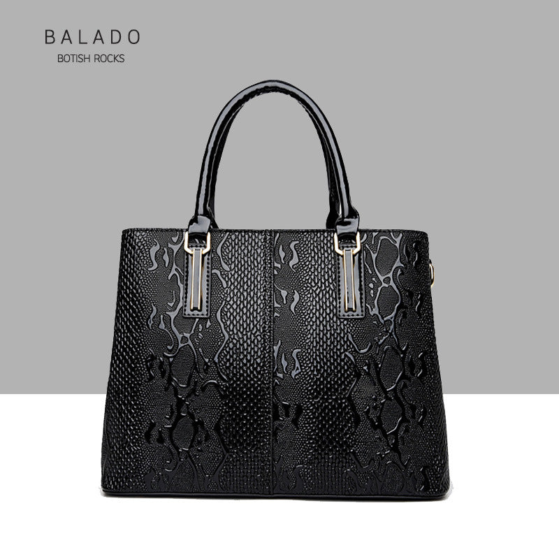 Women's Fashion Patent Leather Snake Pattern Large Handbags