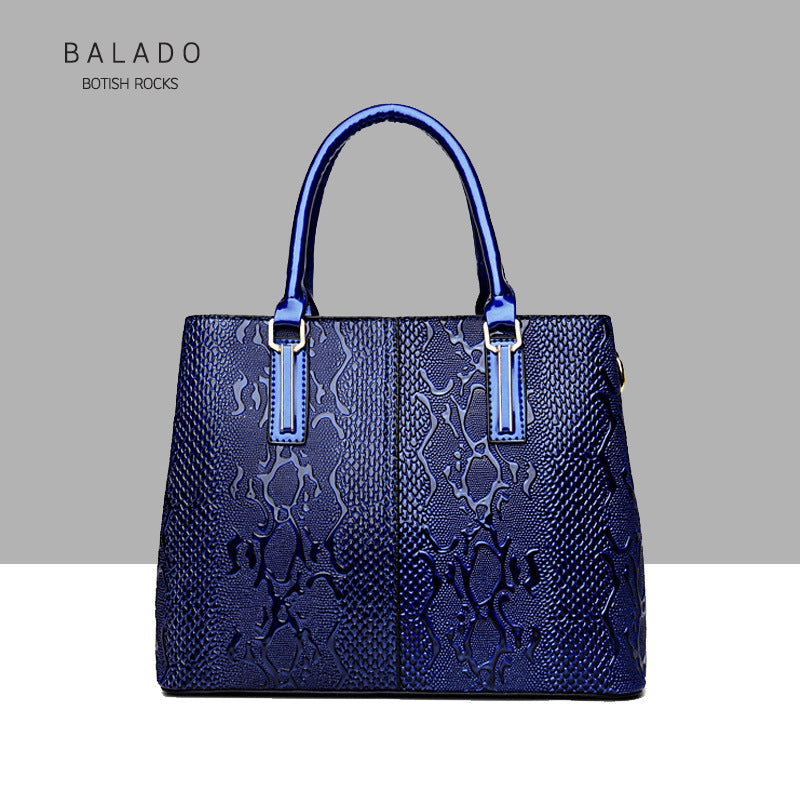 Women's Fashion Patent Leather Snake Pattern Large Handbags