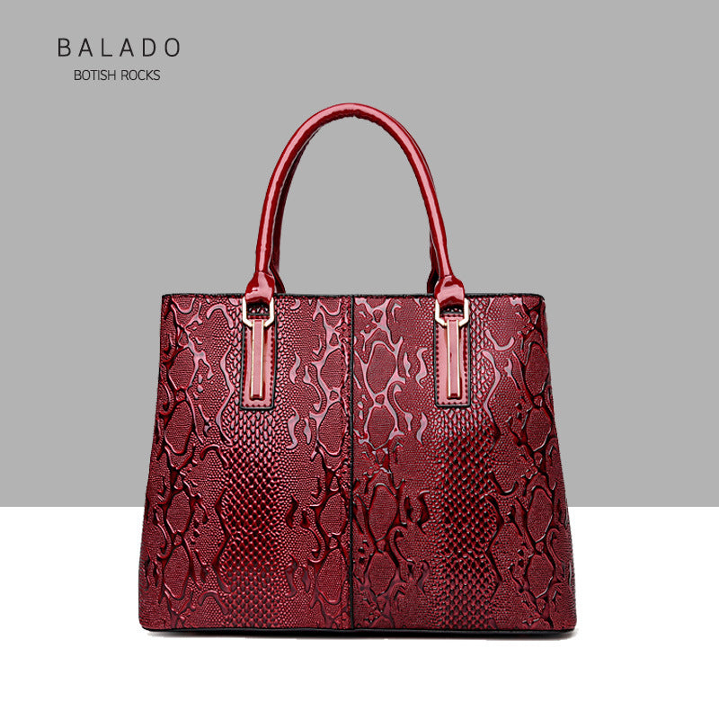 Women's Fashion Patent Leather Snake Pattern Large Handbags