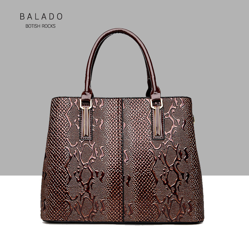 Women's Fashion Patent Leather Snake Pattern Large Handbags