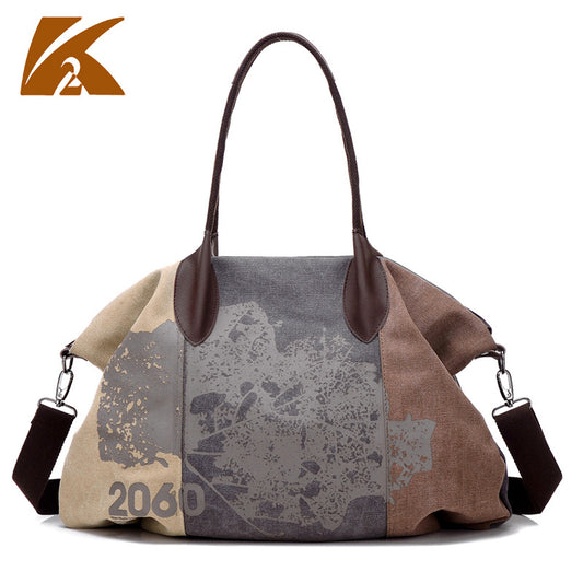 Women's Trending Iti Canvas Korean Style Fashionable Vintage Printed Portable Women's Messenger Bag