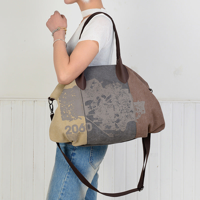 Women's Trending Iti Canvas Korean Style Fashionable Vintage Printed Portable Women's Messenger Bag