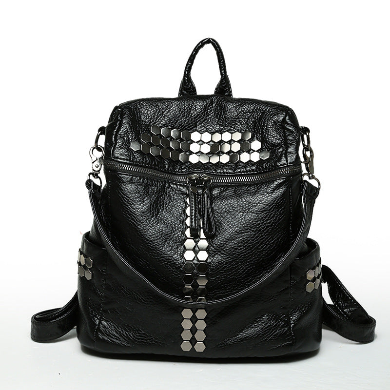 Women's Trendy Korean Style Real Washed Leather Portable Bags