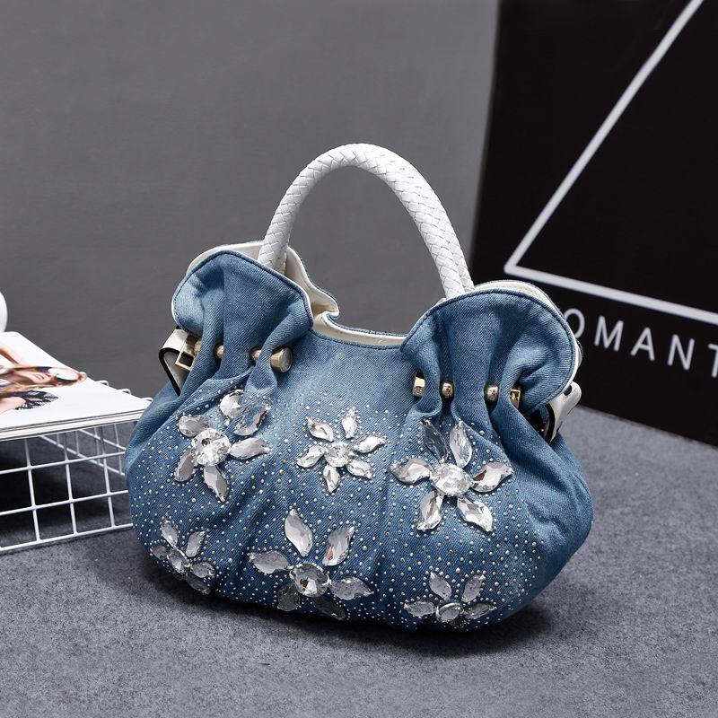 Women's Rhinestone Mini Fashion Diamond Canvas Denim Women's Shoulder Bag