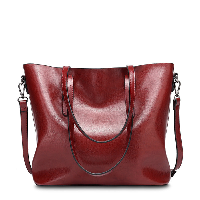 Women's Style Oil Wax Leather Portable Large Tote Bags
