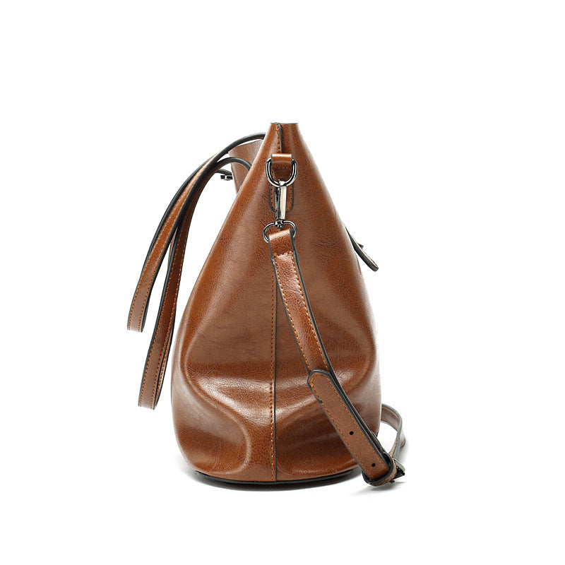 Women's Style Oil Wax Leather Portable Large Tote Bags