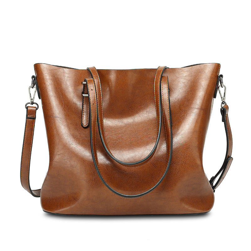 Women's Style Oil Wax Leather Portable Large Tote Bags
