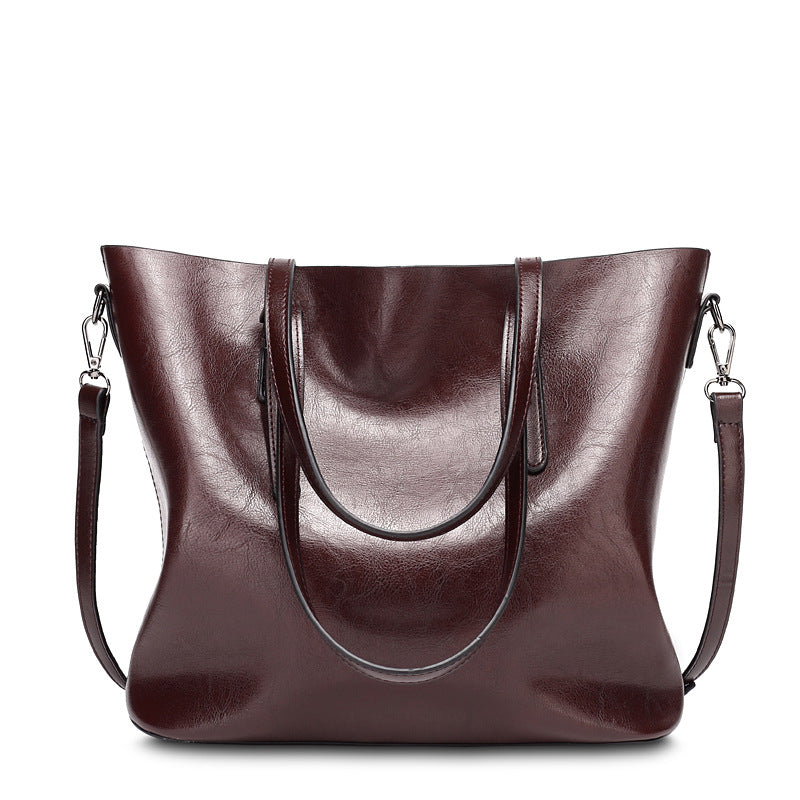 Women's Style Oil Wax Leather Portable Large Tote Bags