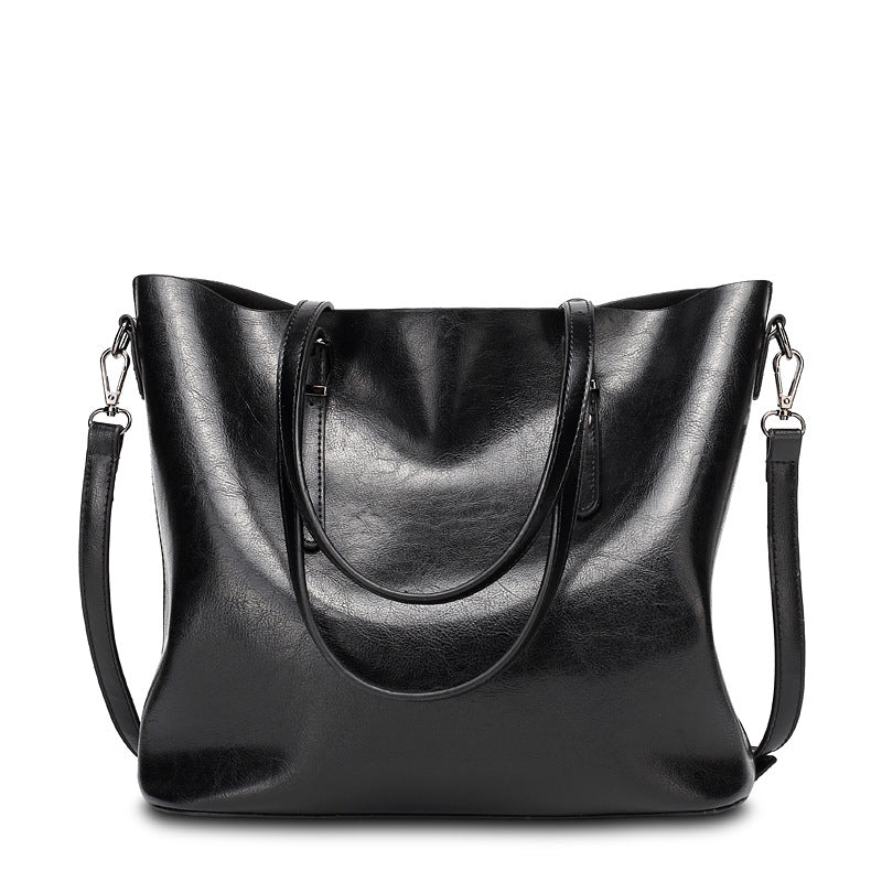 Women's Style Oil Wax Leather Portable Large Tote Bags