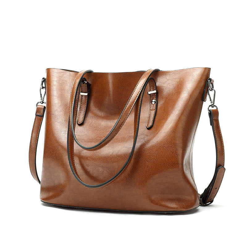 Women's Style Oil Wax Leather Portable Large Tote Bags