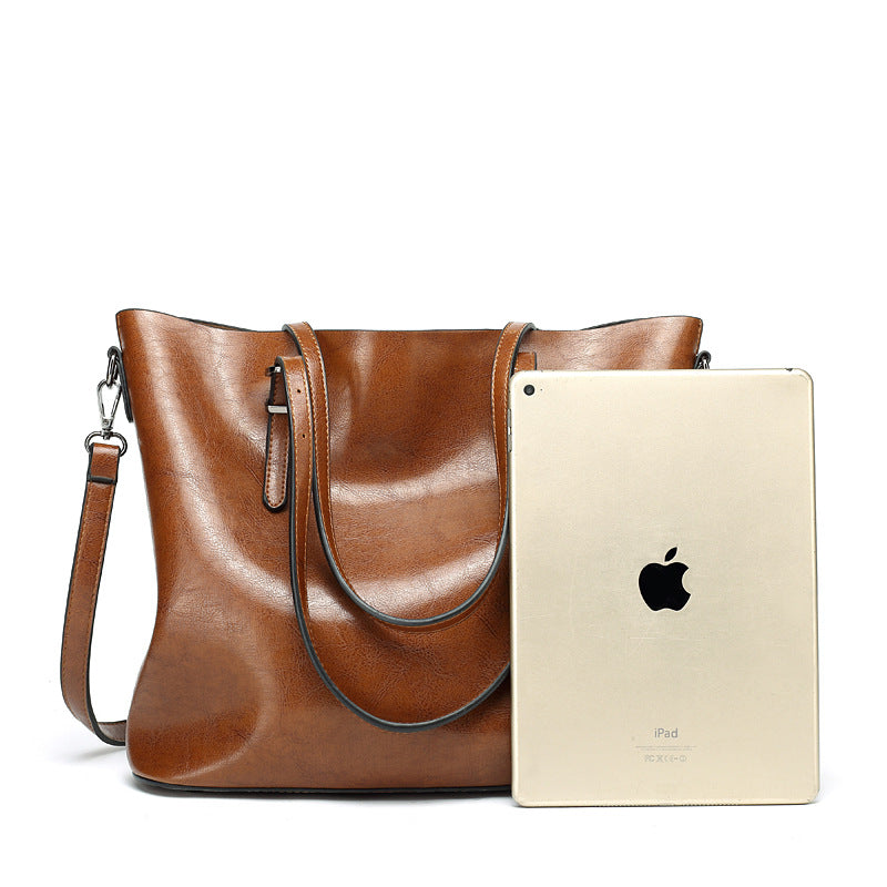 Women's Style Oil Wax Leather Portable Large Tote Bags