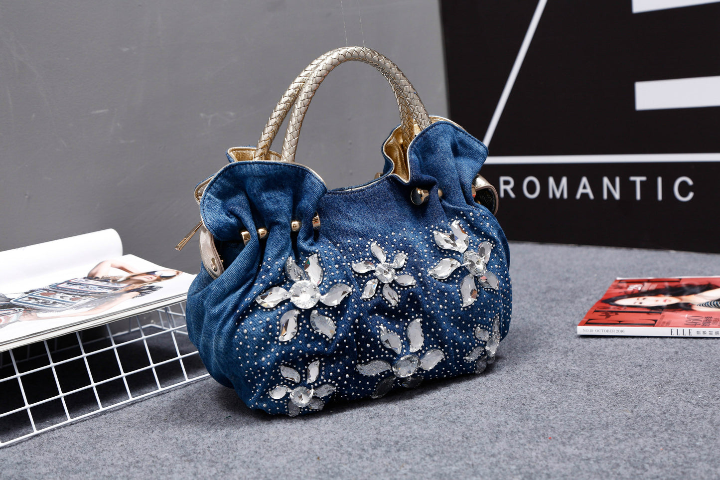 Women's Rhinestone Mini Fashion Diamond Canvas Denim Women's Shoulder Bag