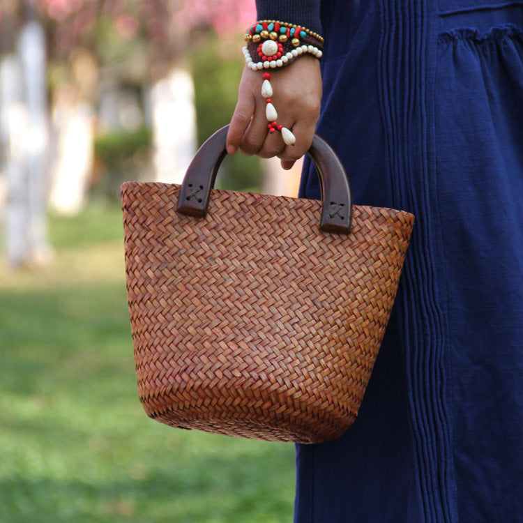 Handmade Straw Rattan Woven Retro Beach Women's Handbag