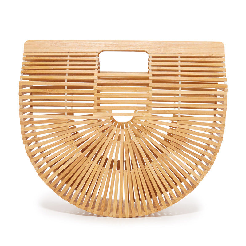 Women's Bamboo Handmade Beach Semicircle Woven Dumpling Handle