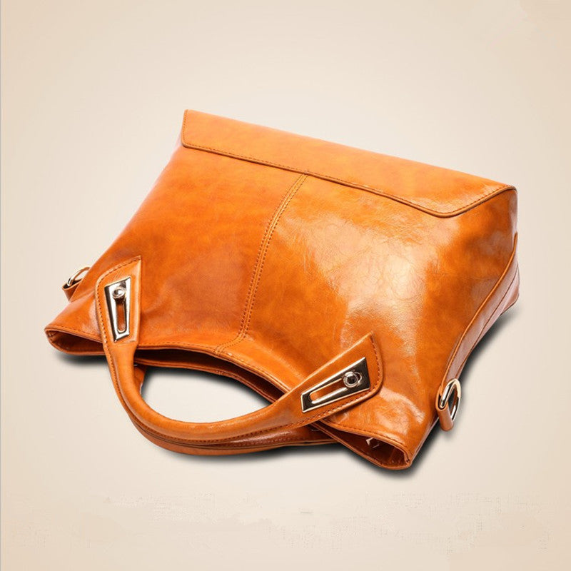 Women's Retro Style Trendy Fashionable Oily Leather Glossy Women's Shoulder Bag