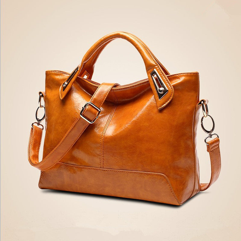 Women's Retro Style Trendy Fashionable Oily Leather Glossy Women's Shoulder Bag