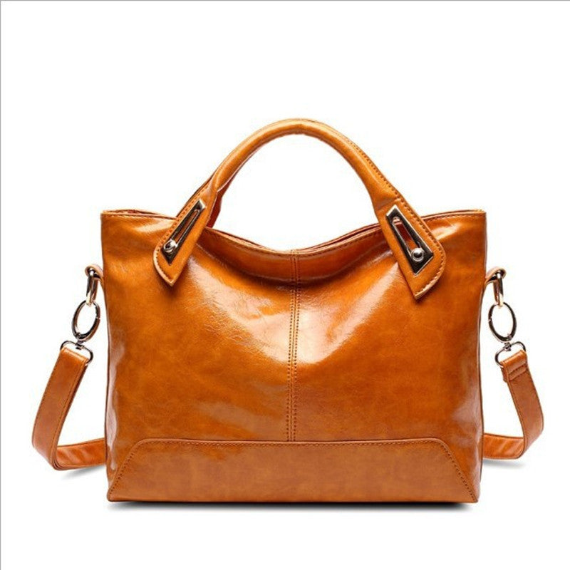 Women's Retro Style Trendy Fashionable Oily Leather Glossy Women's Shoulder Bag