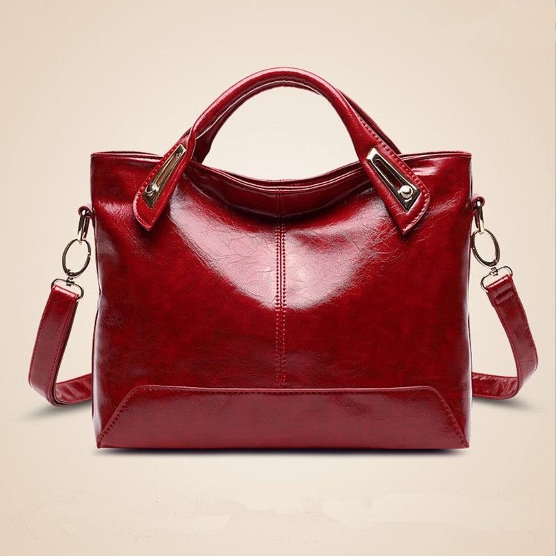 Women's Retro Style Trendy Fashionable Oily Leather Glossy Women's Shoulder Bag