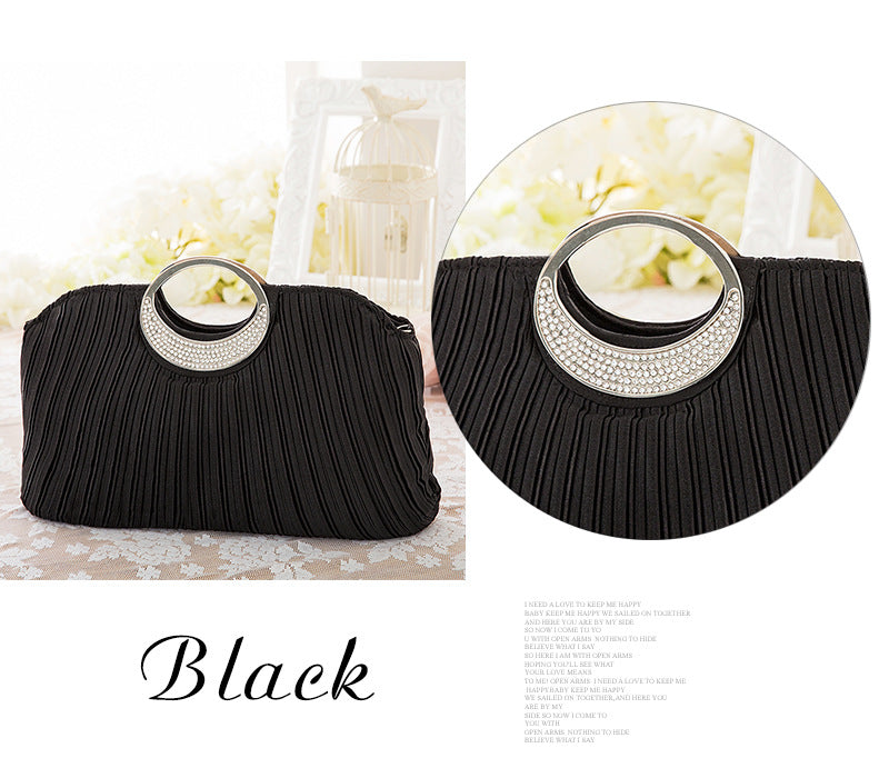 Women's Elegant Banquet Pleated Crystal Ornament Shell Women's Clutch