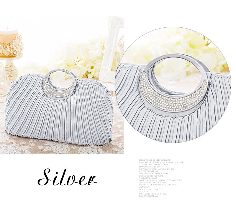 Women's Elegant Banquet Pleated Crystal Ornament Shell Women's Clutch