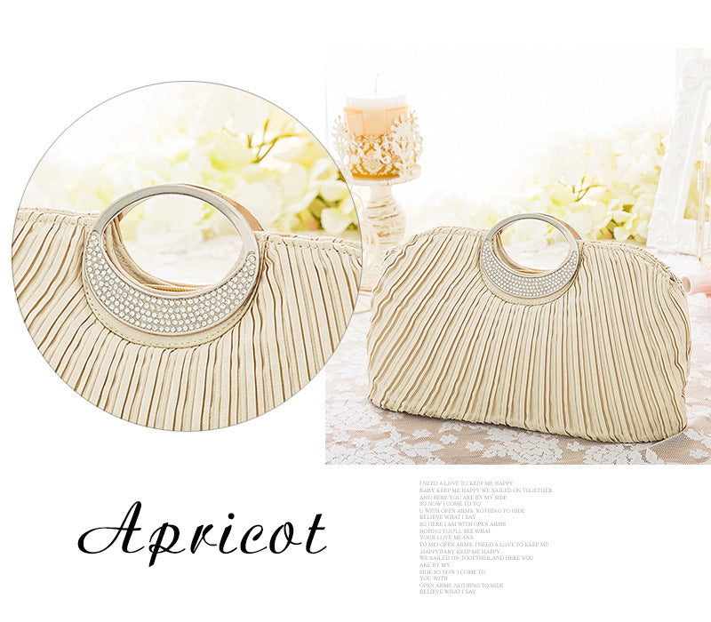 Women's Elegant Banquet Pleated Crystal Ornament Shell Women's Clutch