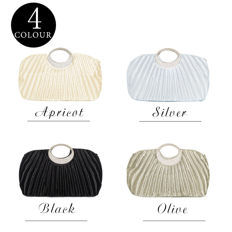 Women's Elegant Banquet Pleated Crystal Ornament Shell Women's Clutch