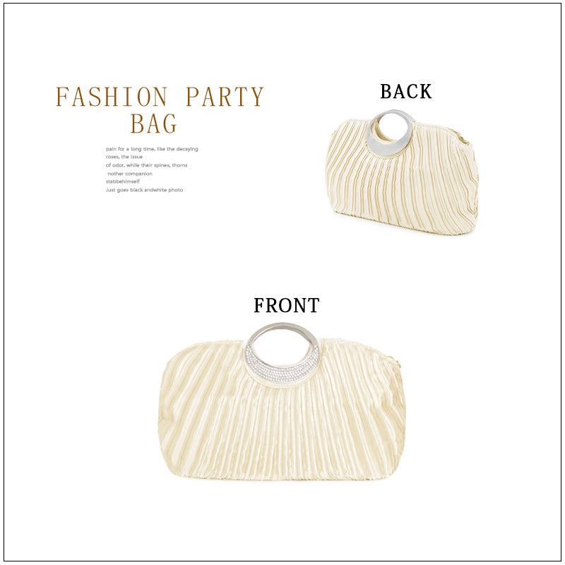 Women's Elegant Banquet Pleated Crystal Ornament Shell Women's Clutch