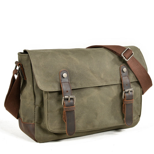 Men's Leisure Oblique Canvas Waterproof Oil Wax Men's Briefcase