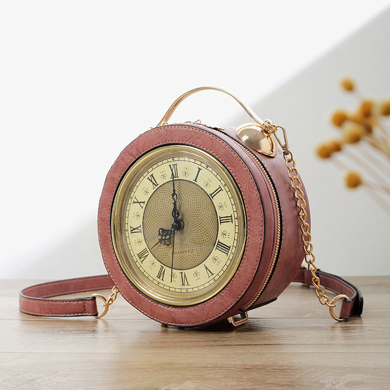 Women's Portable Clock Personality Chain Round Shape Women's Messenger Bag