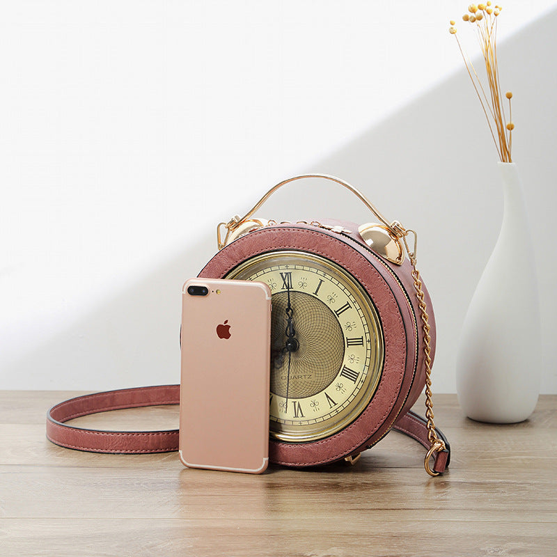 Women's Portable Clock Personality Chain Round Shape Women's Messenger Bag