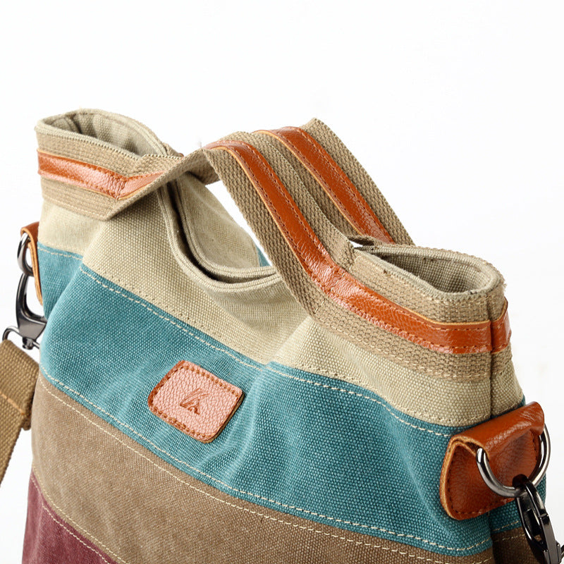 Women's Retro Contrast Color Canvas Colored Mosaic Bags